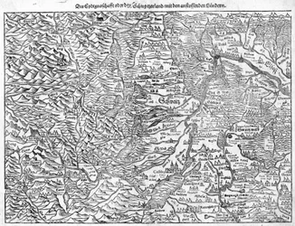 Mapa antigo da Suíça por Sebastian Münster, 1550